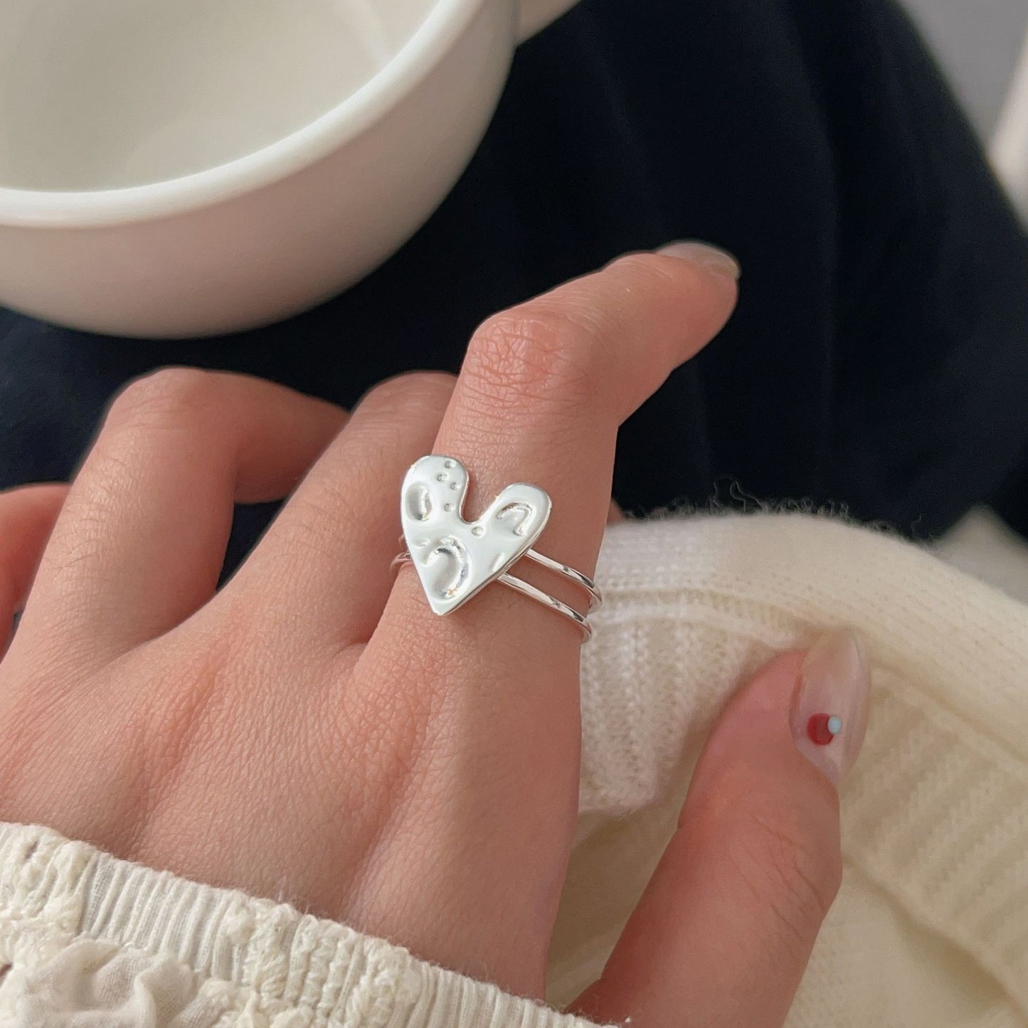 C3廠 韓國韓版錘紋愛心S925純銀戒指 批發 折扣@洽客服 25.10.W5「hjz426」