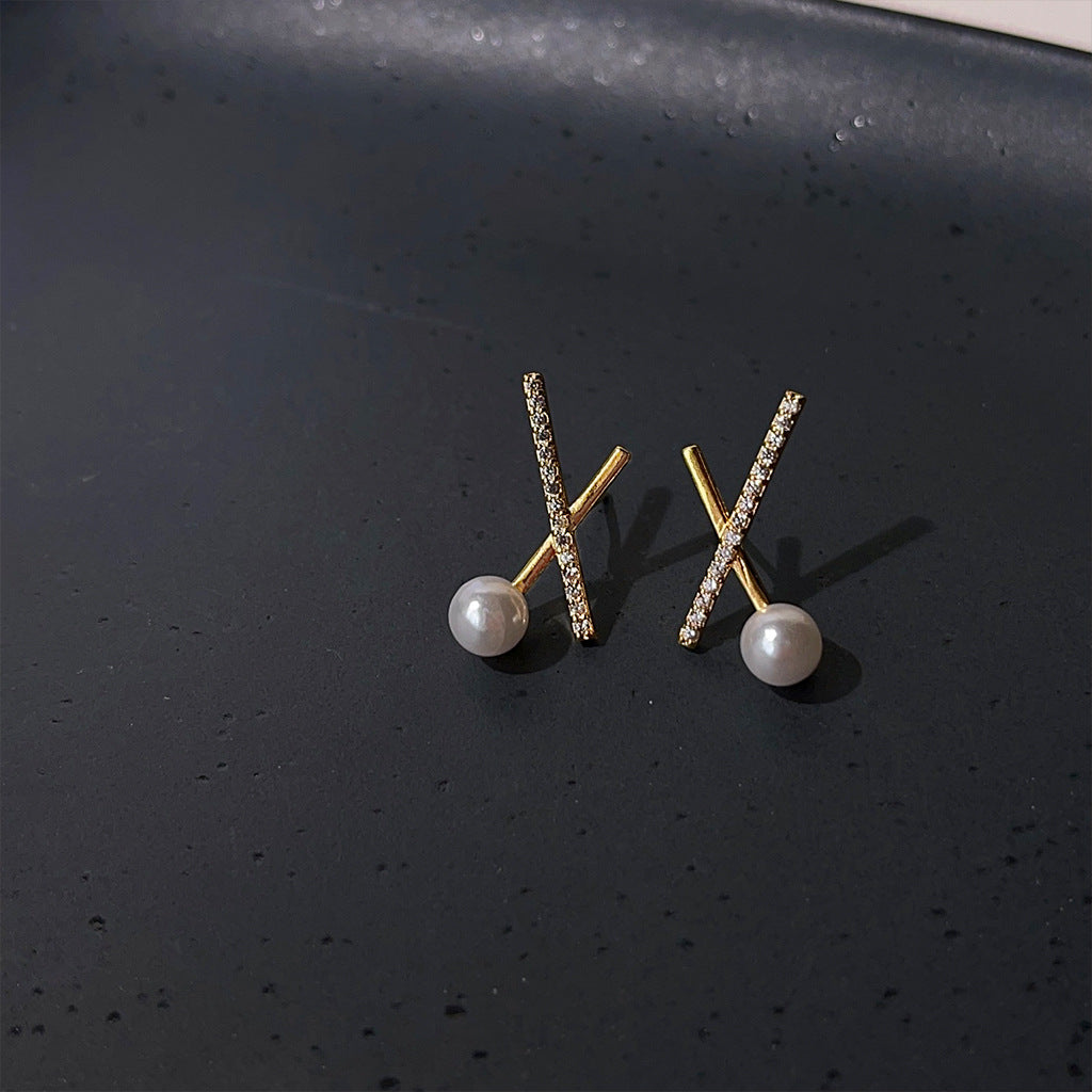 A廠 韓系簡約交叉鋯石環保銅銀針耳環批發 折扣@洽客服 26.03.10「2359」