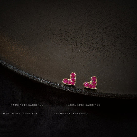 A廠 環保銅 ｜ 韓系系迷你玫紅心形微鑲鋯石銀針耳環 批發 折扣@洽客服 26.01.W3「A204」