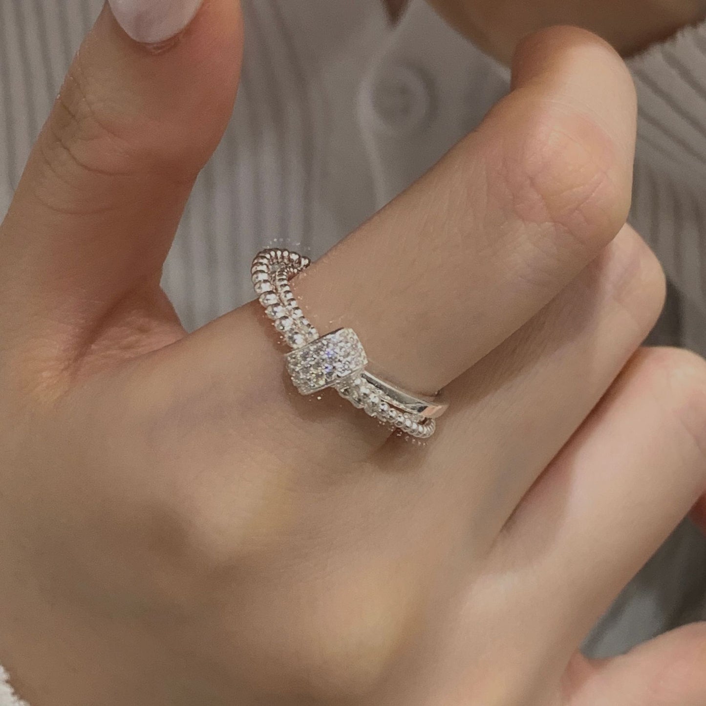 C2廠 韓國韓版鑲鑽交叉圓珠S925純銀戒指 批發 折扣@洽客服 25.11.W1「SR1443」