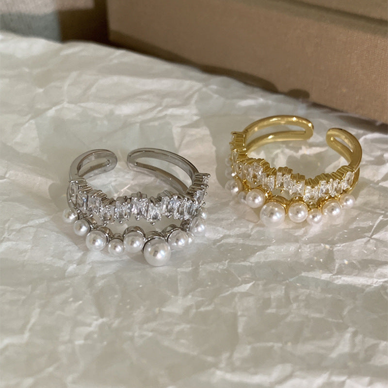 A2廠 韓國韓版雙層鋯石珍珠開口電鍍14k真金戒指批發 折扣@洽客服 26.03.W3「HR3045-」