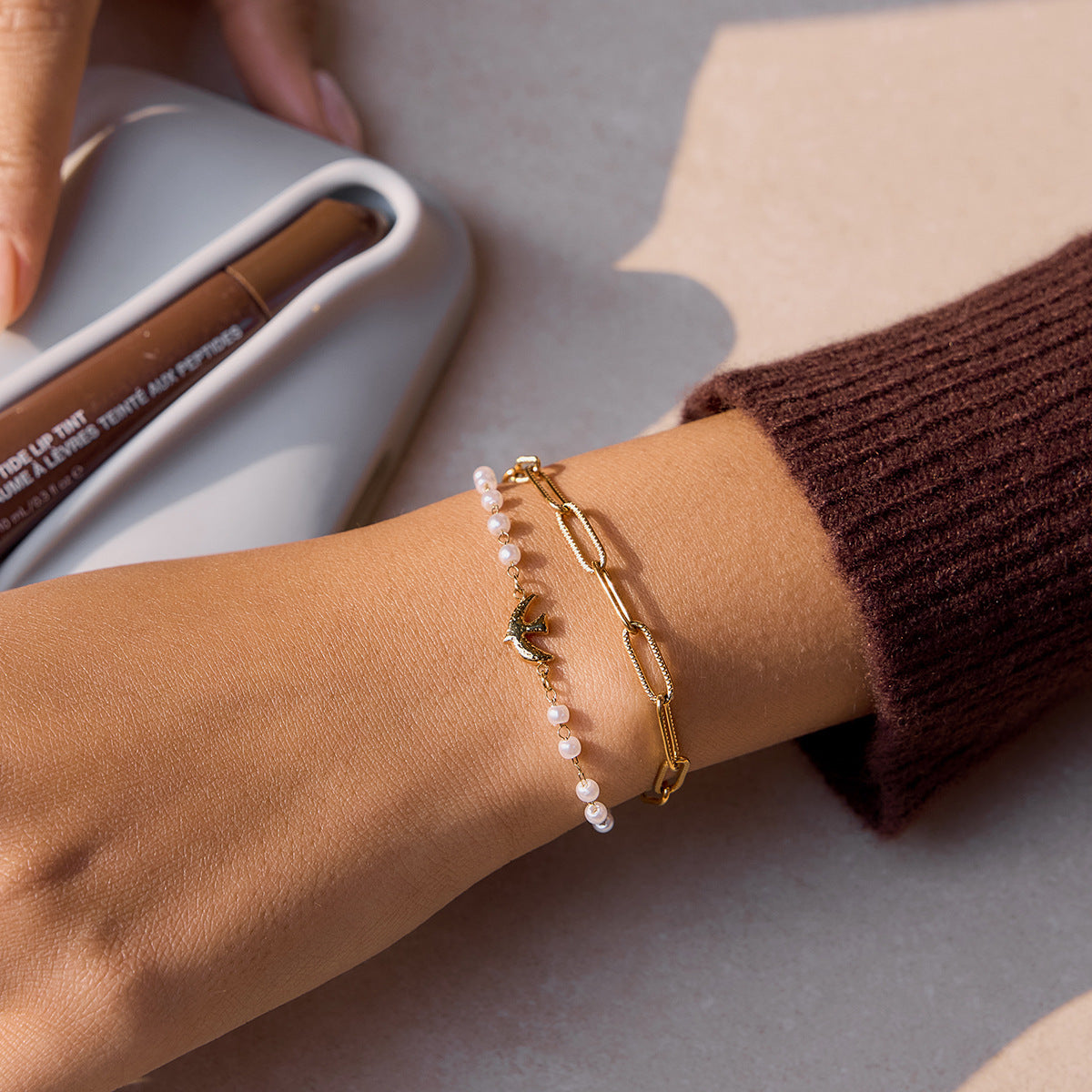 B廠 鈦鋼鍍18K金｜歐美仿珍珠和平鴿手鍊 批發 折扣@洽客服 26.01.W4「JDB0211110」