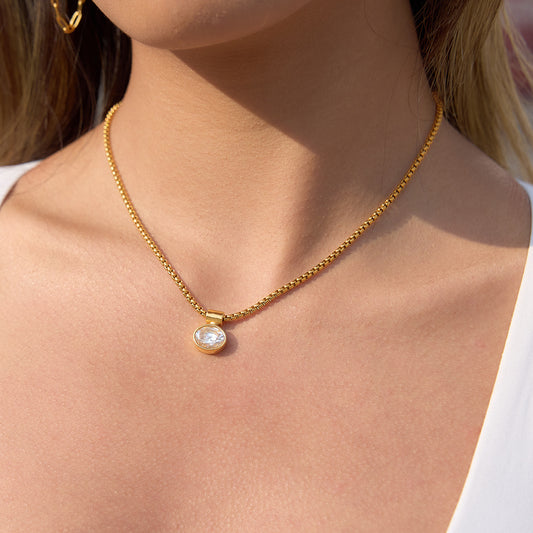 B廠 歐美款 個性白色蛋形鋯石鈦鋼鍍18K金項鍊 批發 折扣@洽客服 26.03.W1「JDN0312212」