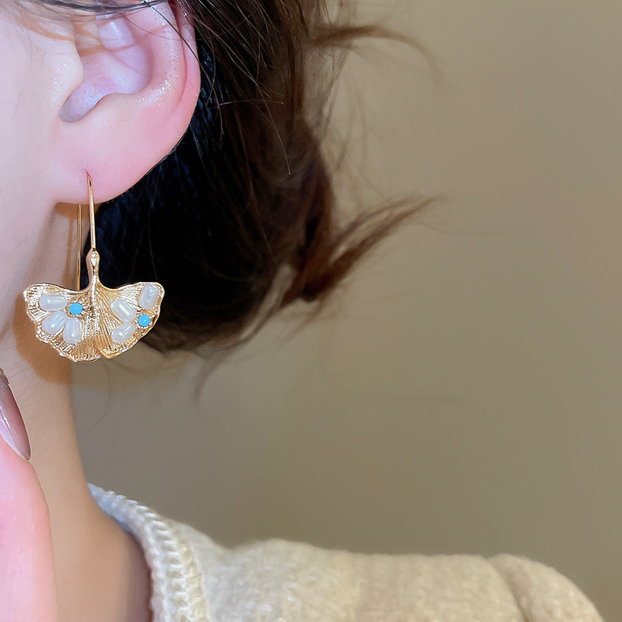 A2廠 韓國韓版復古銀杏葉珍珠銀針耳環 批發 折扣@洽客服 26.03.W1「HE30709」