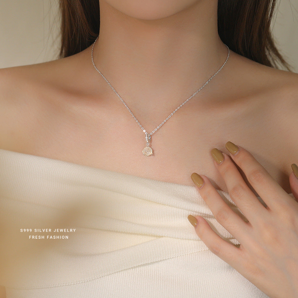 C廠 韓國韓版幻彩玫瑰花S999純銀項鍊 批發 折扣@洽客服 25.11.W3「A3751」