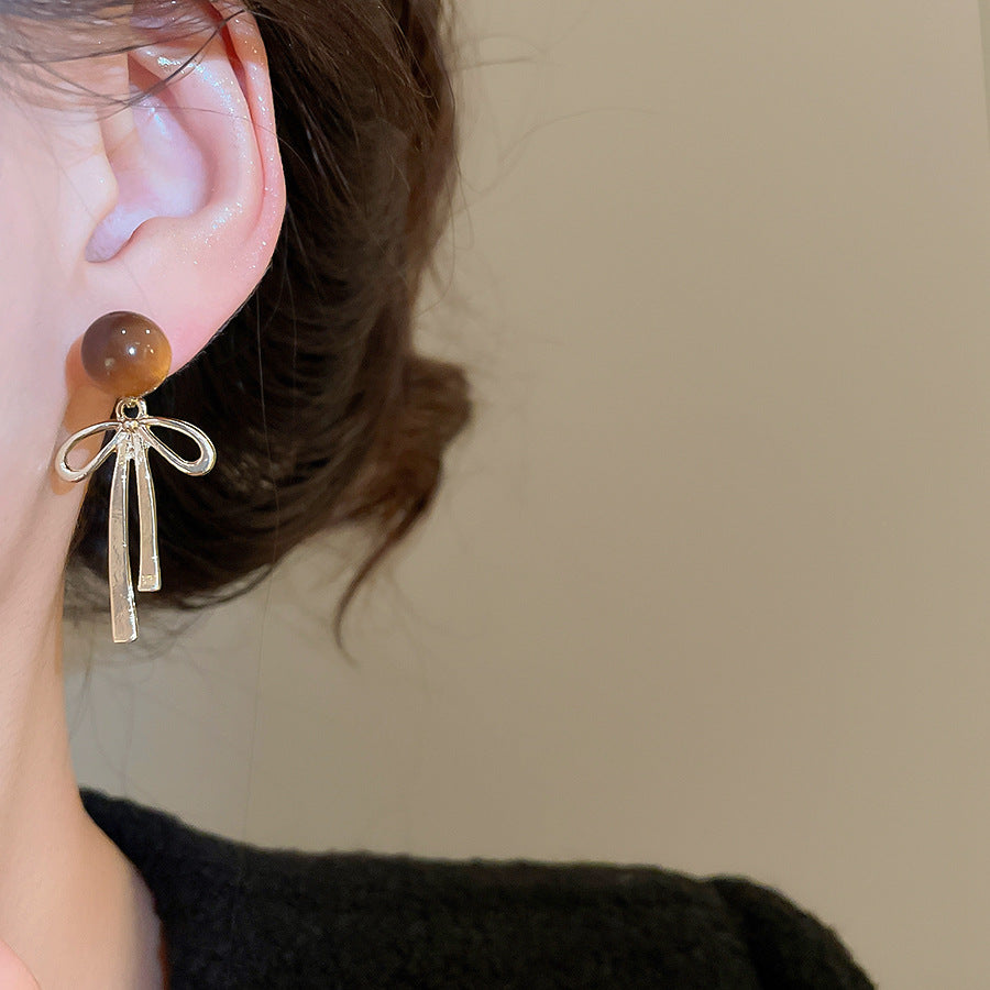 A2廠 韓國韓版虎眼石蝴蝶結吊墜耳環  批發 折扣@洽客服 26.01.W1「HE29664」