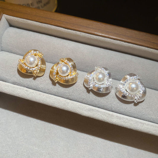 A2廠 韓國韓版鋯石珍珠三角形旋渦銀針耳環 批發 折扣@洽客服 25.11.W1「WE4960」