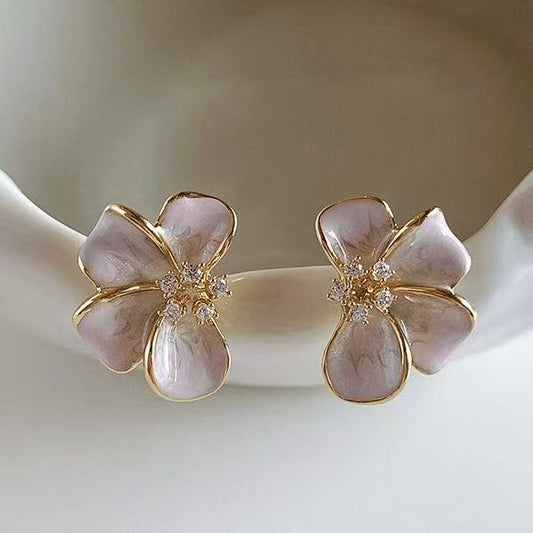 A2廠 韓國韓版粉色琺瑯花朵銀針耳環批發 折扣@洽客服 26.04.W4「HE32719-」