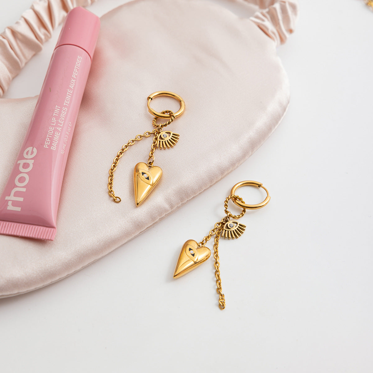 B廠 歐美款 惡魔之眼愛心流蘇 鈦鋼鍍18K金耳環 批發 折扣@洽客服 25.10.W5「JDE0305084」