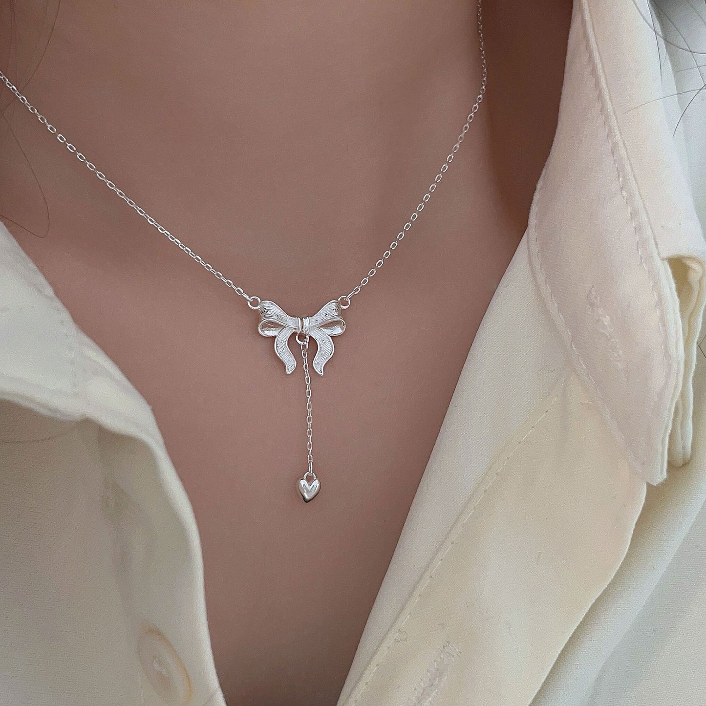 C3廠 韓國韓版簡約蝴蝶結流蘇S925純銀項鍊批發 折扣@洽客服 25.03.W2「xl064」