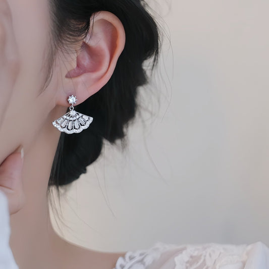 A2廠 韓國韓版鋯石扇形吊墜銀針耳環 批發 折扣@洽客服 26.02.W3「HE30643」