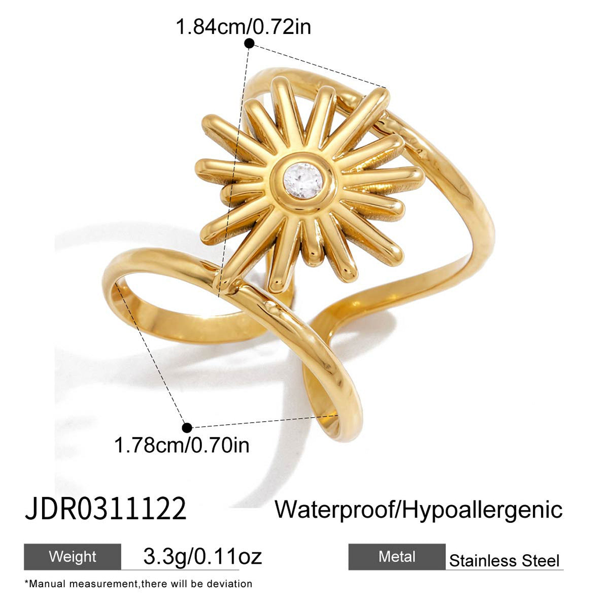 B廠 歐美款鋯石芒星雙層開口鈦鋼鍍18K金戒指批發 折扣@洽客服 26.03.W2「JDR0311122」