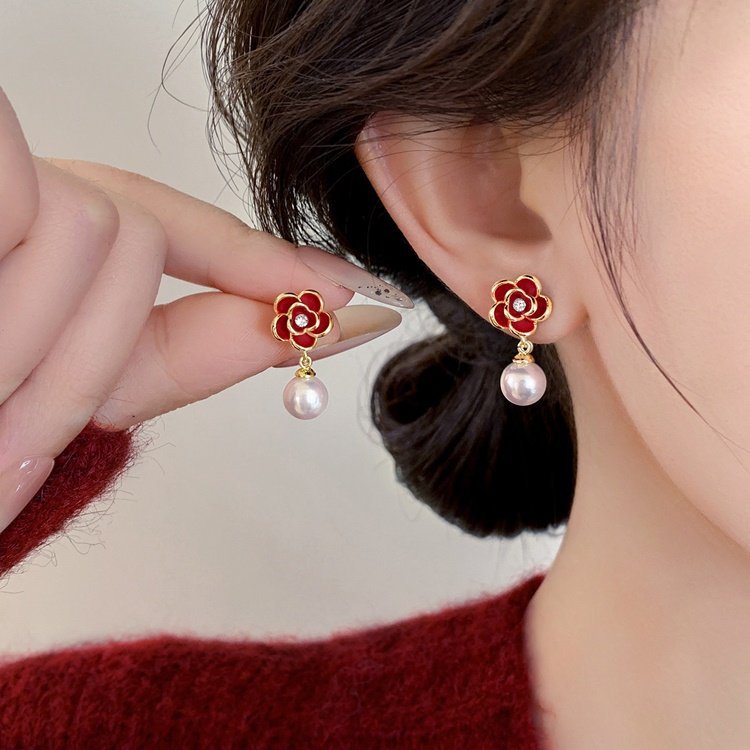 A2廠 韓國韓版 滴油花朵珍珠吊墜耳環批發 折扣@洽客服 26.03.W2「HE30627」