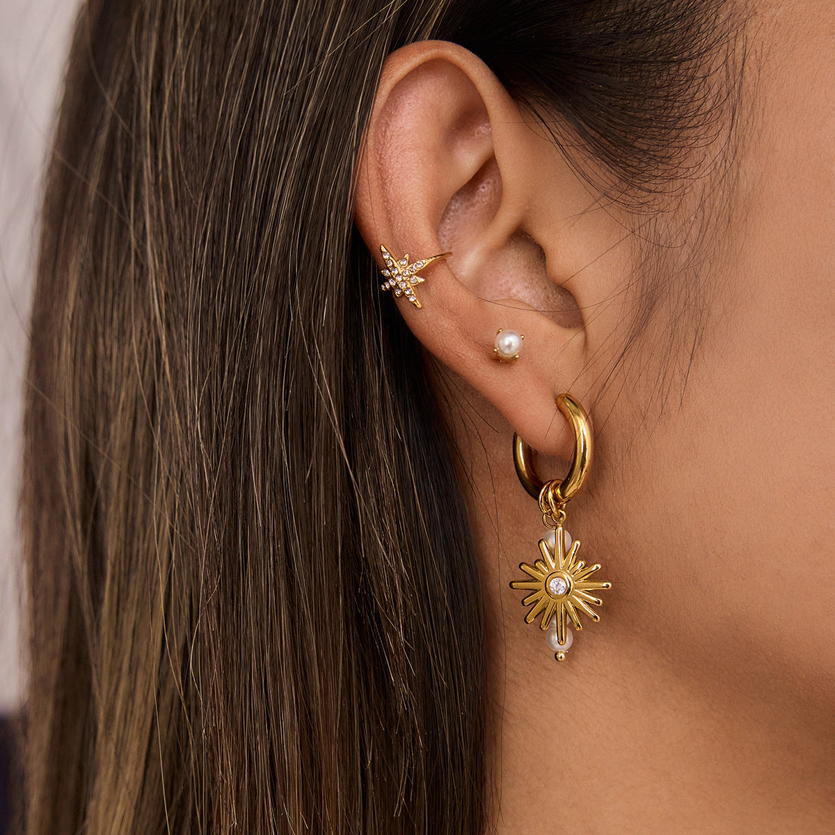 B廠 歐美款 鋯石芒星流蘇鈦鋼鍍18K金耳環 批發 折扣@洽客服  26.02.W3「JDE0211202」