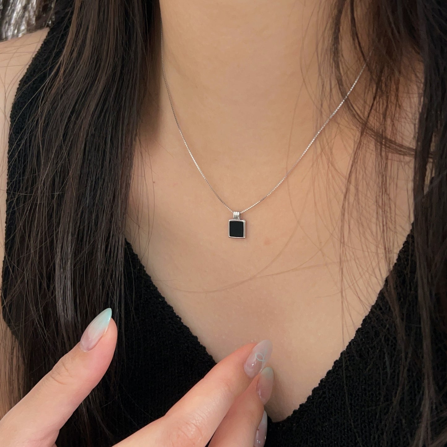 C3廠 韓國韓版幾何方形滴油S925純銀項鍊 批發 折扣@洽客服 25.10.W5「XL012」