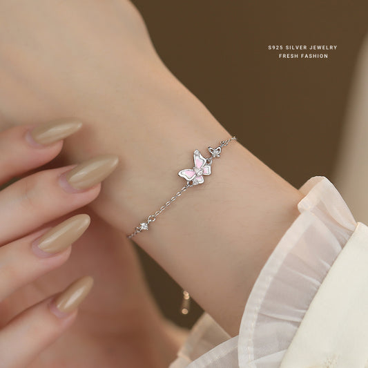 C廠 韓國韓版櫻花粉滴膠蝴蝶S925純銀手鍊 批發 折扣@洽客服 25.12.W3「L1238」