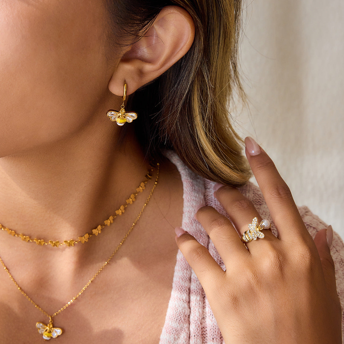 B廠 歐美款JAMIE 鈦鋼鍍18K金耳環 &項鍊 批發 折扣@洽客服 25.12.W3「JDE0209030」