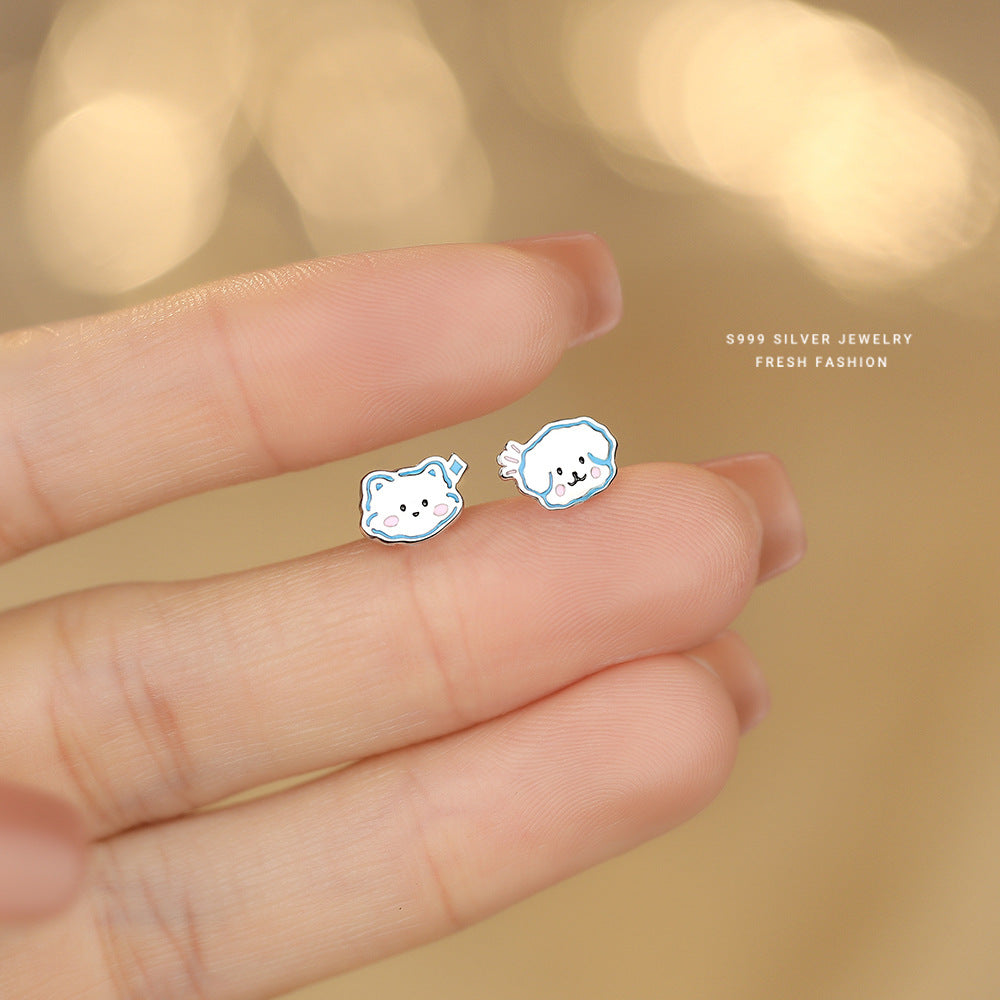 C廠 S999足銀｜韓國韓版天使貓咪小狗耳環 批發 折扣@洽客服 26.02.W3「YE0254」