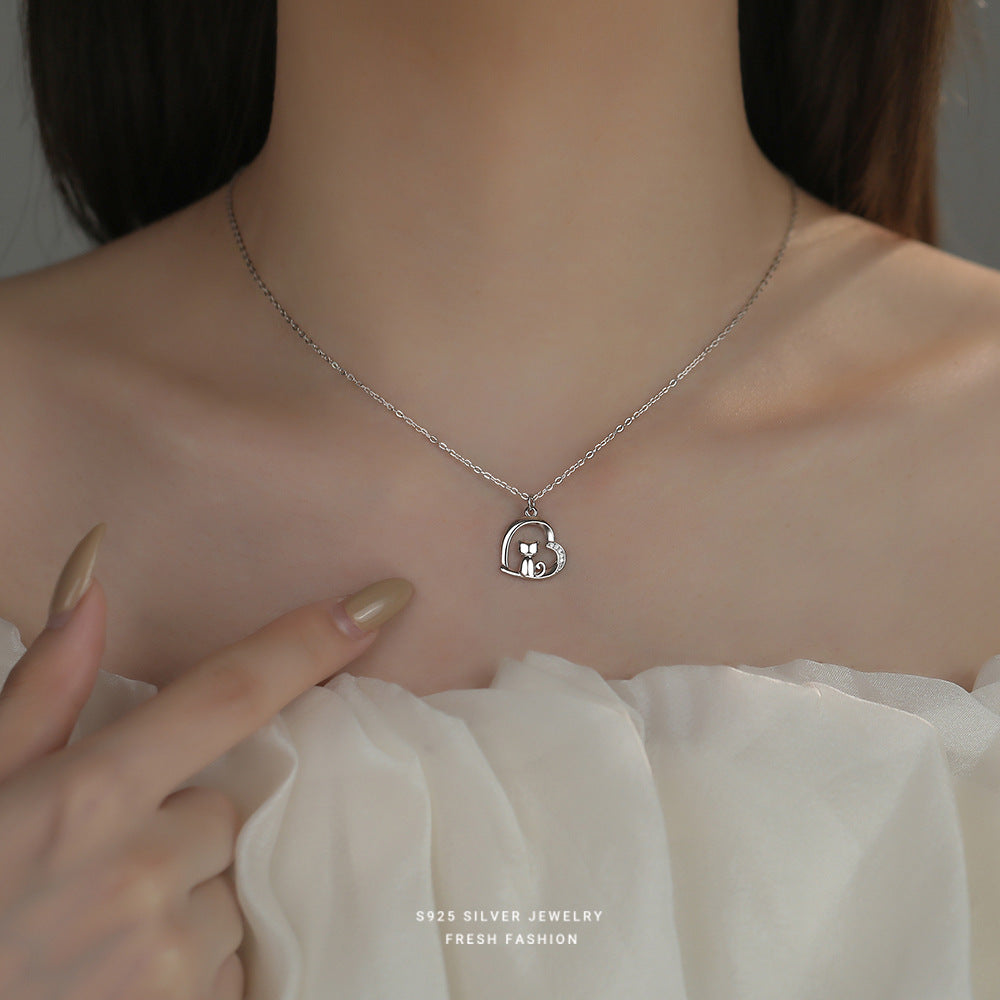 C廠 韓國韓版鏤空愛心小貓S925純銀項鍊 批發 折扣@洽客服 25.12.W3「YA0553」