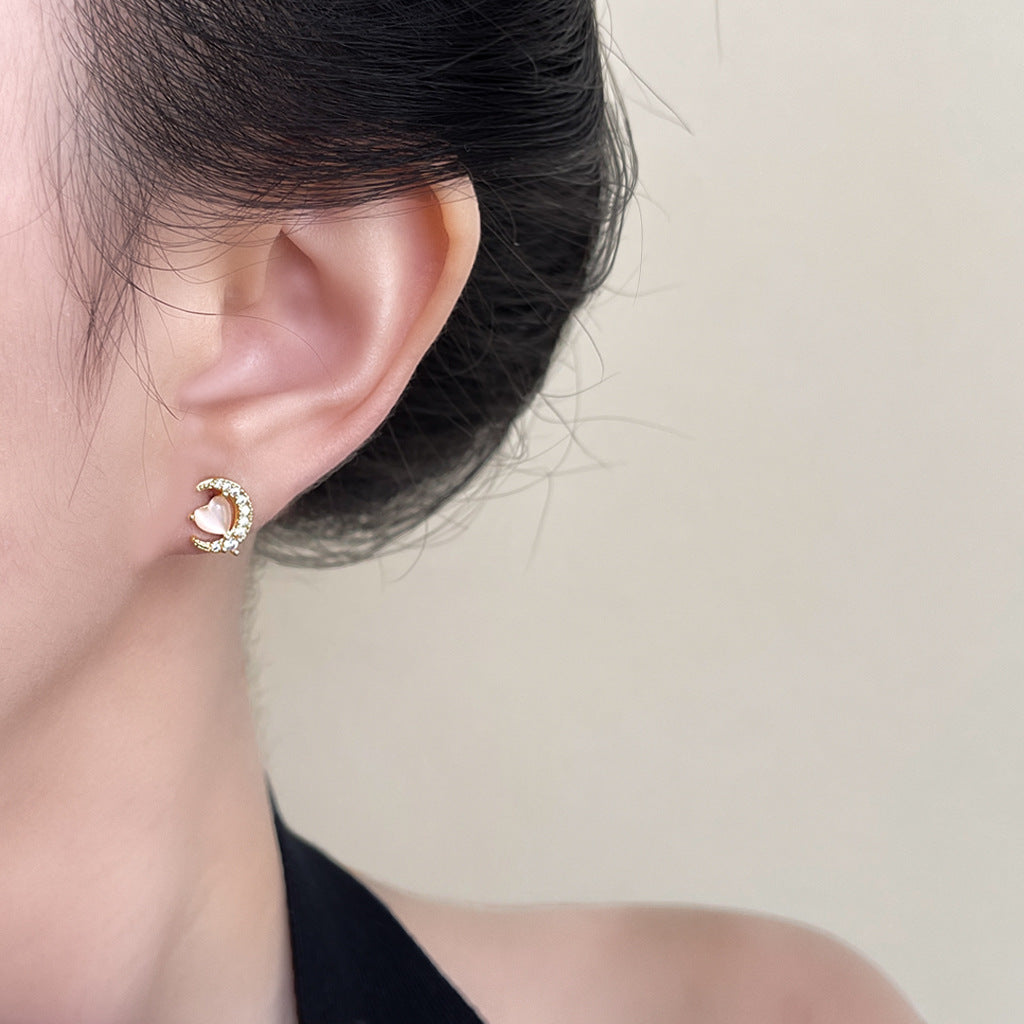 A2廠 日韓款氣質月亮玻璃貓眼石銀針耳環 批發 折扣@洽客服 25.12.W1「4408」