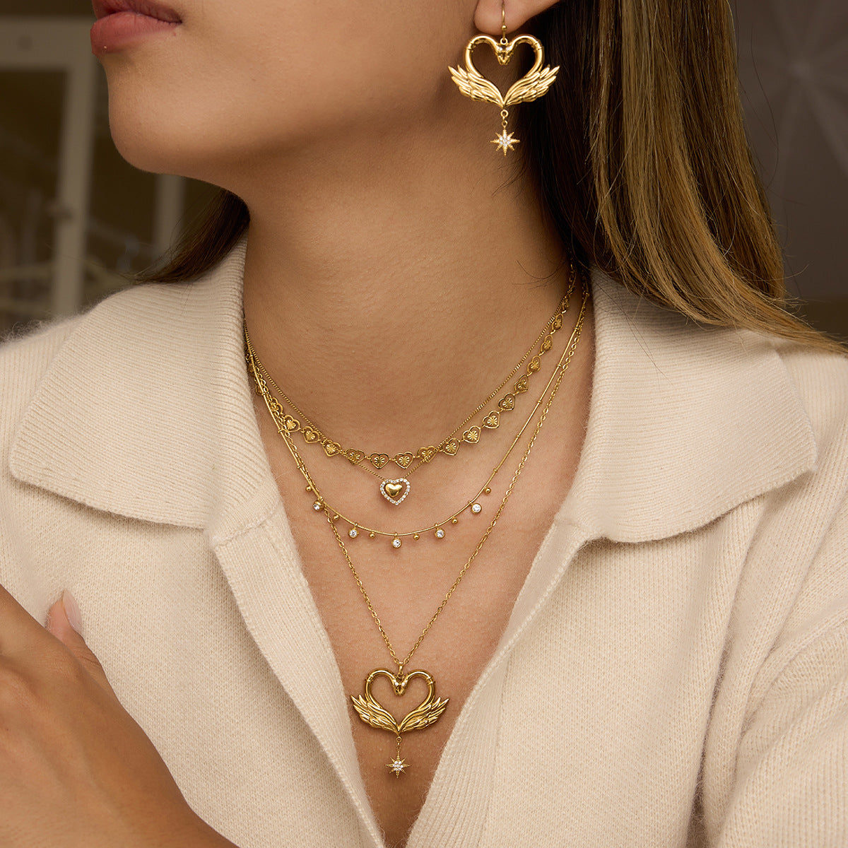 B廠 鈦鋼鍍18K金｜ 天鵝耳環 &項鍊 批發 折扣@洽客服 26.01.W2「JDE0211100」