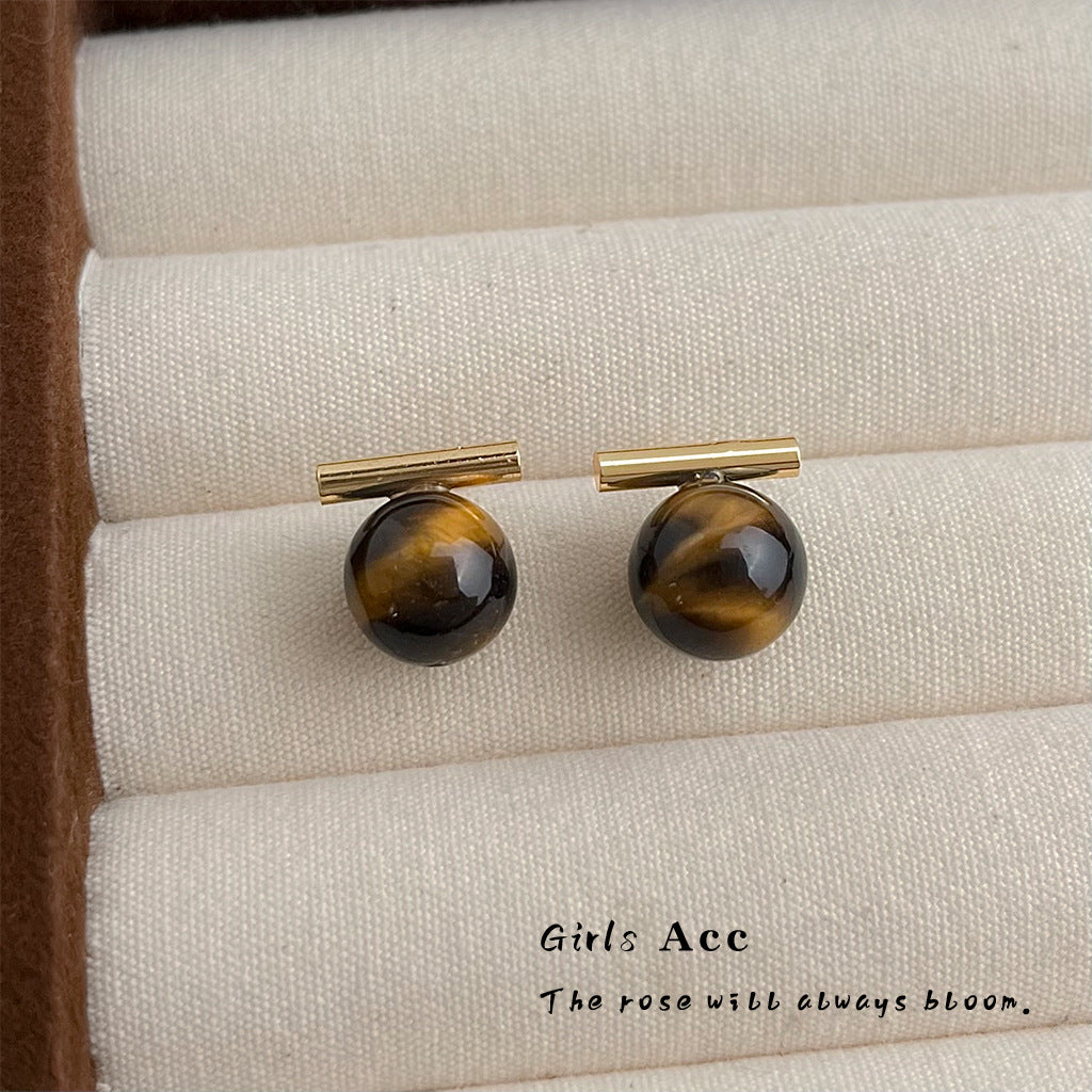 A廠 環保銅 ｜ 韓系系簡約一字虎眼石銀針耳環 批發 折扣@洽客服 26.01.W3「3284」