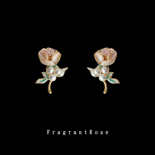 A廠 韓系滴油玫瑰花朵淡水珍珠環保銅銀針耳環批發 折扣@洽客服 26.03.10「2199」