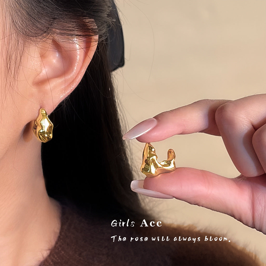 A廠 日韓款 液態不規則肌理銀針耳環 批發 折扣@洽客服 25.10.W5「2293」