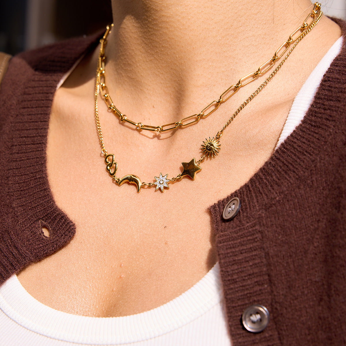 B廠 歐美款 星星月亮鋯石鈦鋼鍍18K金項鍊 批發 折扣@洽客服 26.02.W3「JDN0211218」