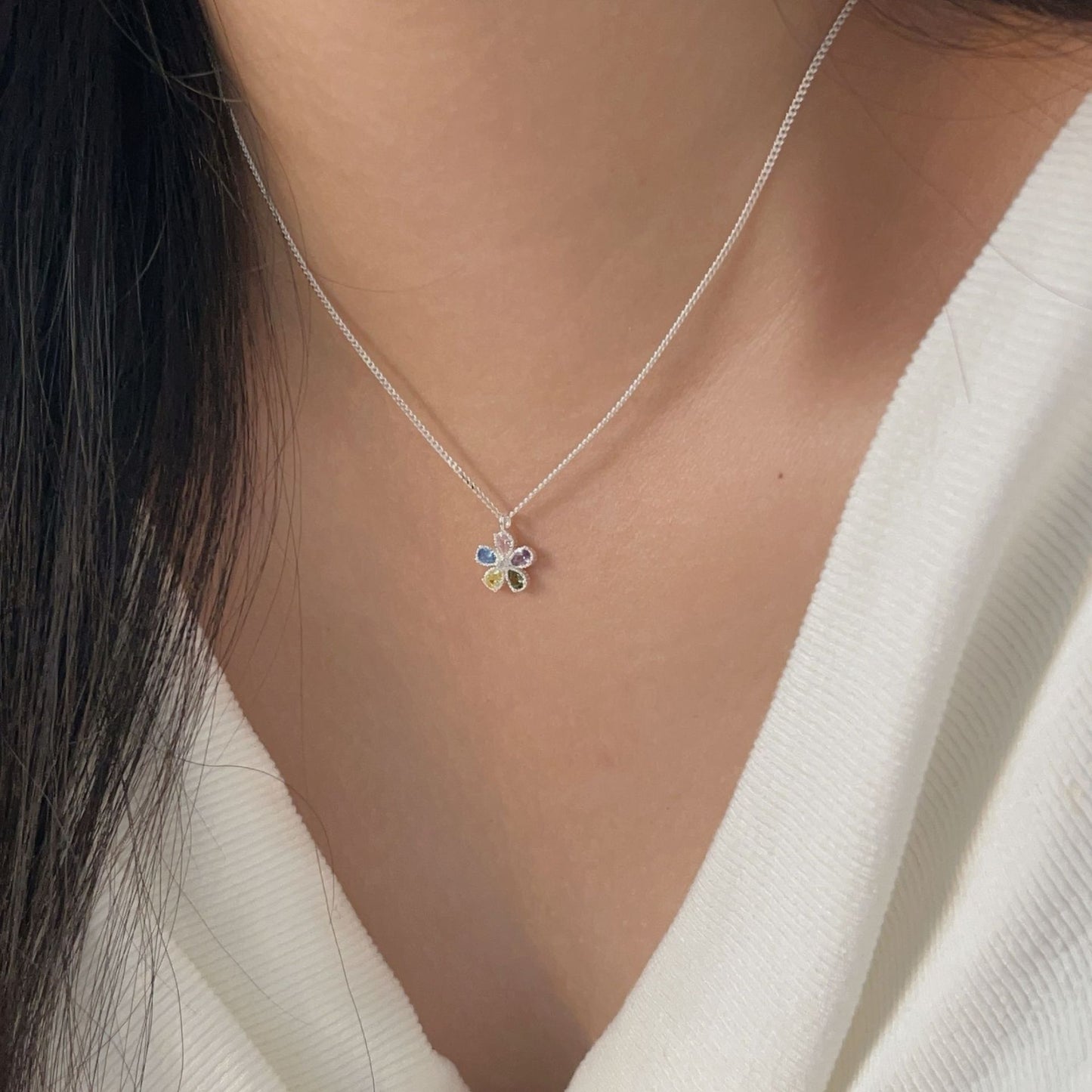 C3廠 韓國韓版彩石小花S925純銀項鍊 批發 折扣@洽客服 25.10.W5「xl136」