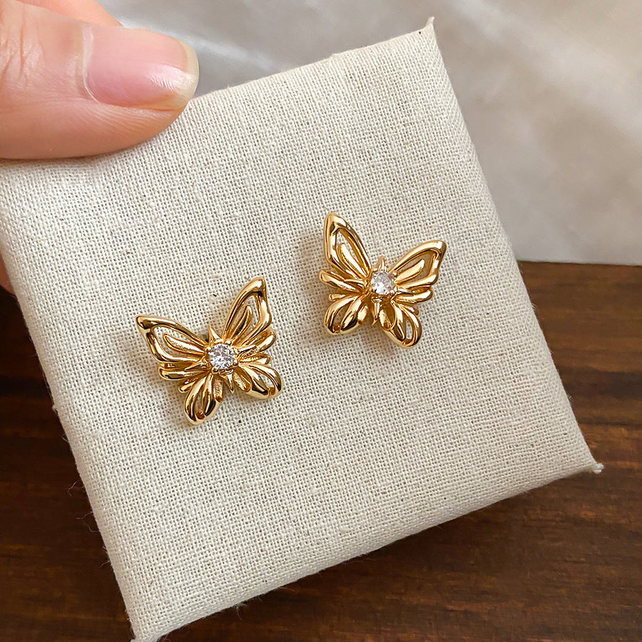 A2廠 韓國韓版立體鏤空蝴蝶銀針耳環批發 折扣@洽客服 26.04.W4「HE32607」