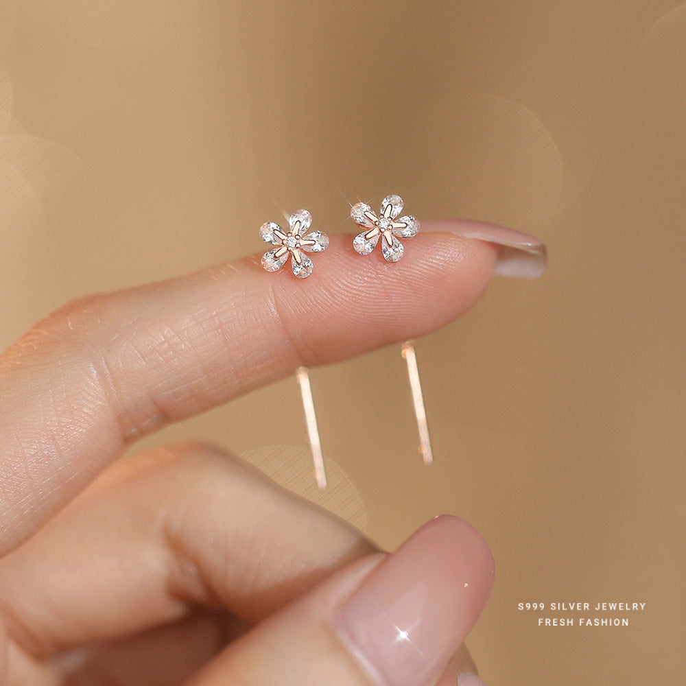 C廠 韓國韓版鋯石小花S999純銀耳線 批發 折扣@洽客服 24.11.W2「E2916」