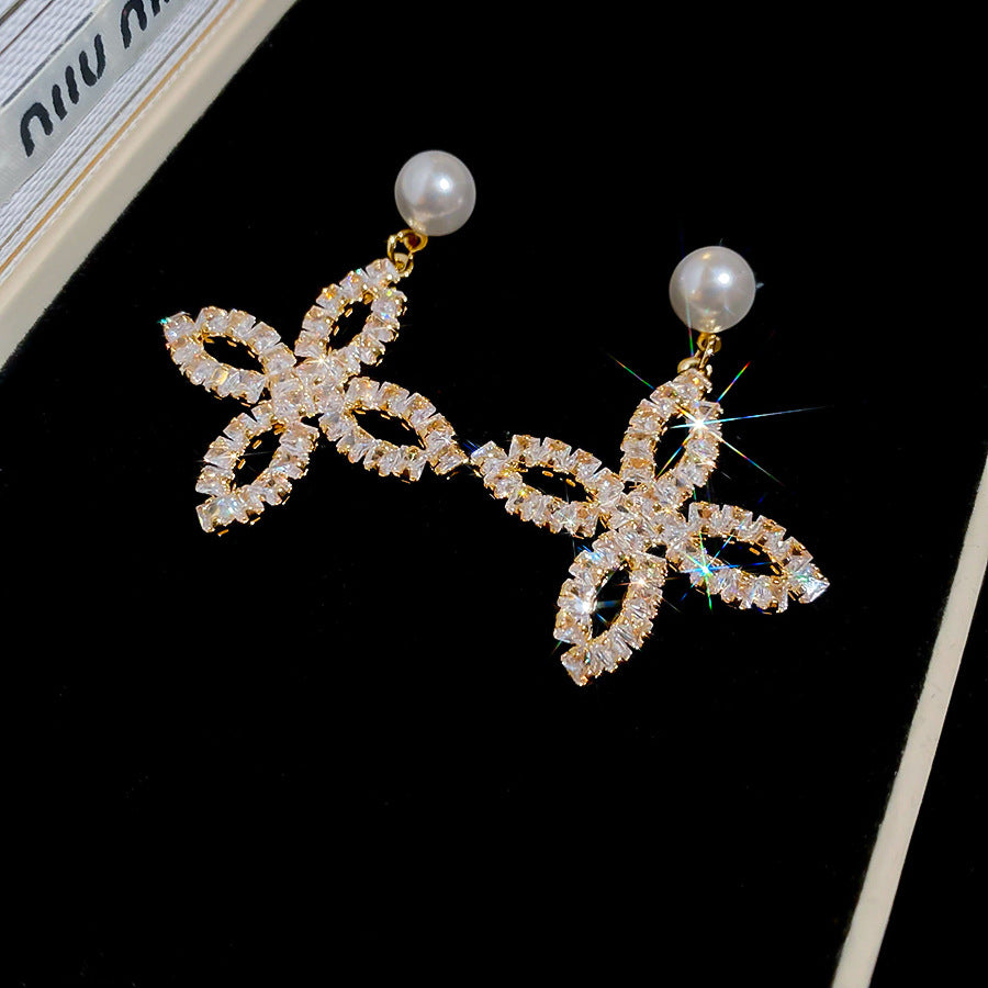 A2廠 韓國韓版鋯石珍珠花瓣電鍍18K真金銀針耳環 批發 折扣@洽客服 25.11.W1「WE4878」