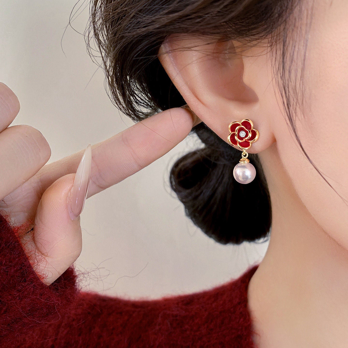 A2廠 韓國韓版 滴油花朵珍珠吊墜耳環批發 折扣@洽客服 26.03.W2「HE30627」