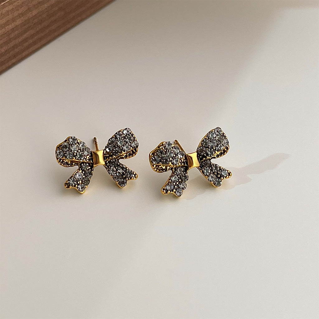 A廠 日韓款 鑲鑽蝴蝶結銀針耳環 批發 折扣@洽客服 25.10.W5「A550」