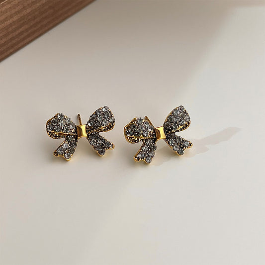 A廠 日韓款 鑲鑽蝴蝶結銀針耳環 批發 折扣@洽客服 25.10.W5「A550」