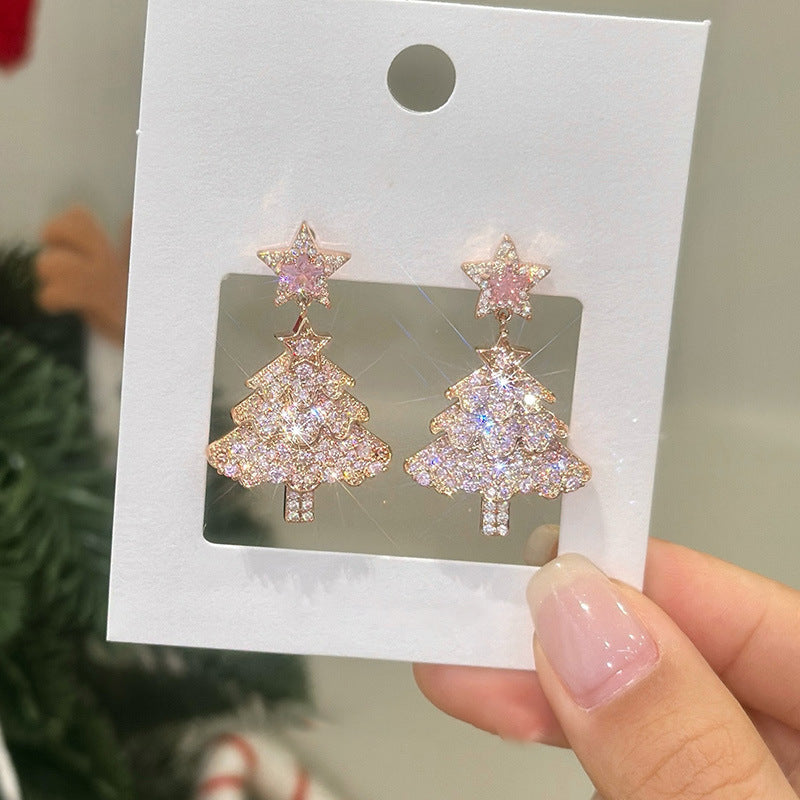 A2廠 韓國韓版輕奢高級鋯石聖誕樹銀針耳環 批發 折扣@洽客服 25.12.W1「HE23967」