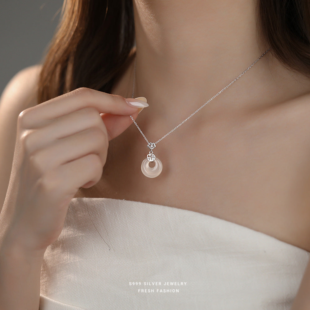 C廠 韓國韓版福字白玉髓平安扣S999純銀項鍊 批發 折扣@洽客服 25.11.26「F6473」