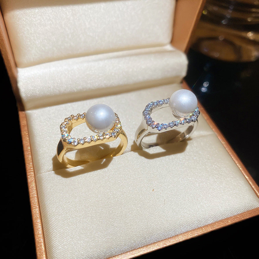 A2廠 韓國韓版鋯石珍珠幾何開口戒指 批發 折扣@洽客服 25.10.W5「WR460」