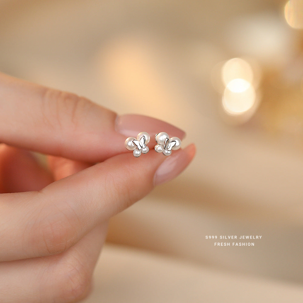 C廠 韓國韓版氣質珍珠蝴蝶S999純銀耳環 批發 折扣@洽客服 25.11.W1「E5728」