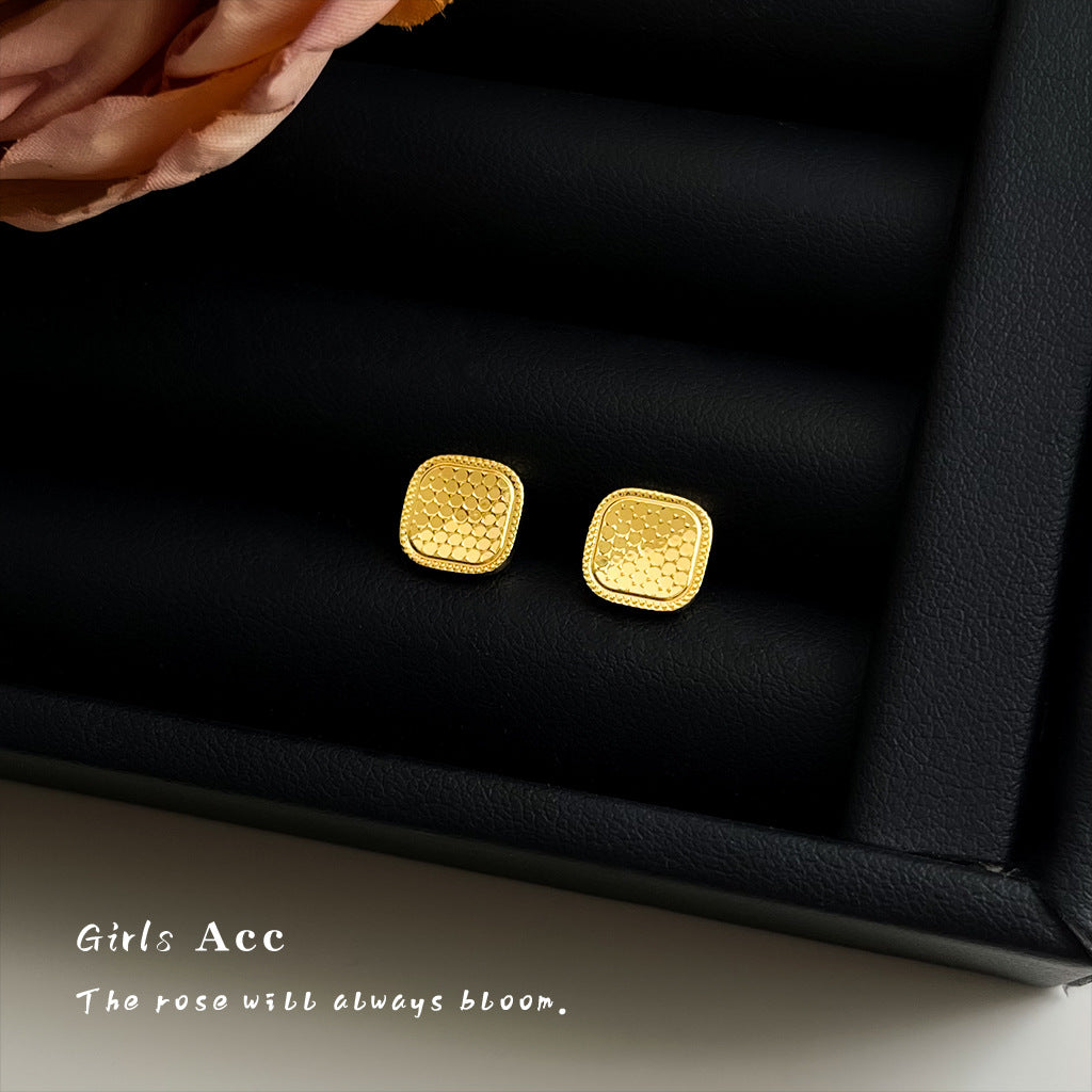 A廠 日韓款碎冰冰方形鍍18k金銀針耳環 批發 折扣@洽客服 25.11.W4「6822」