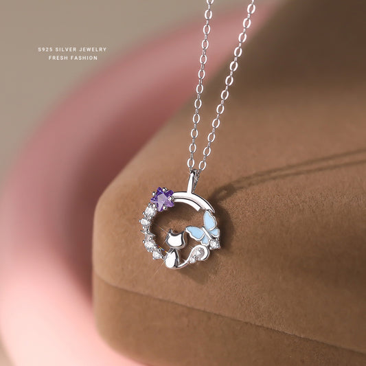 C廠 S925純銀｜ 星空貓咪蝴蝶結項鍊 批發 折扣@洽客服 26.01.W2「YA0541」