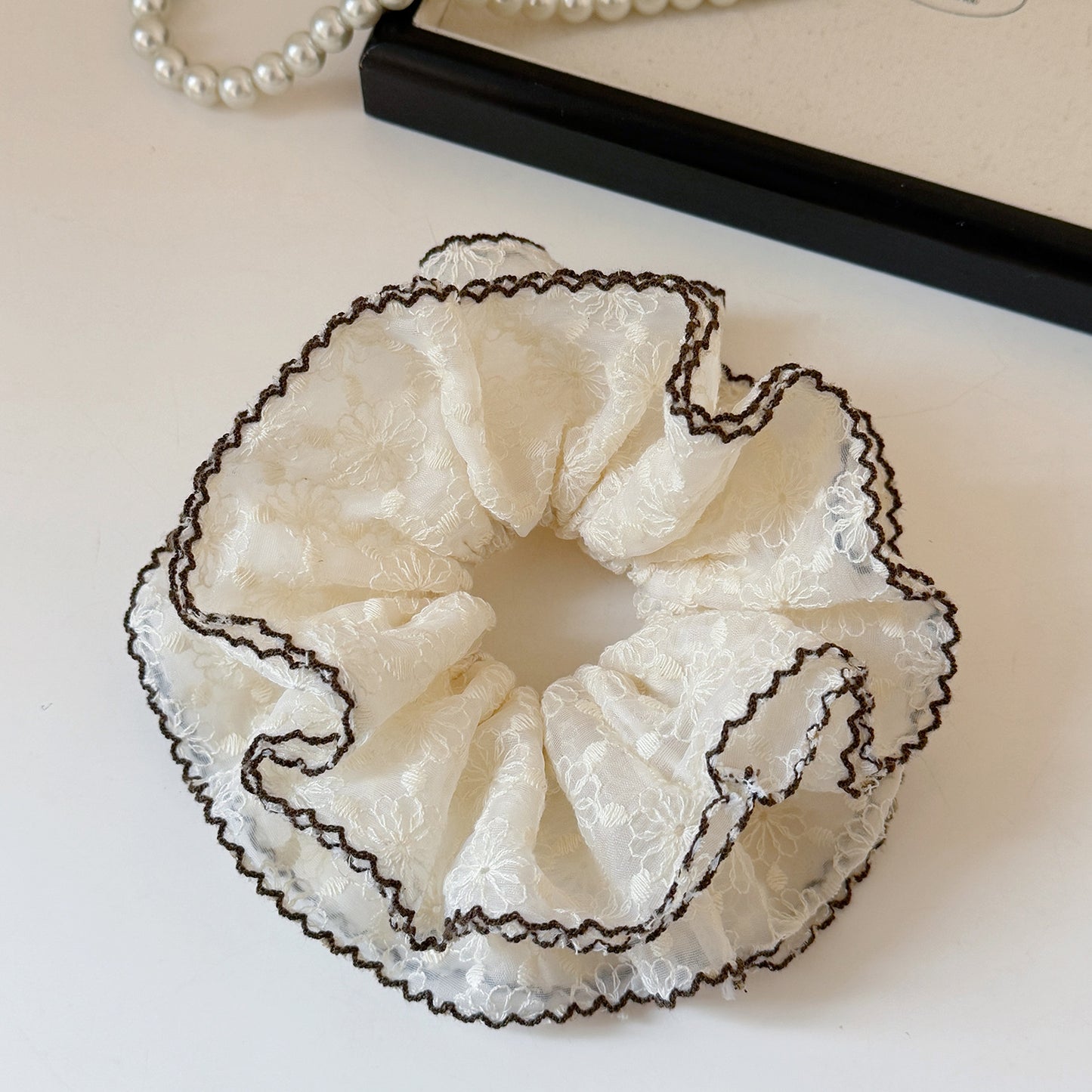 D廠 韓系髮飾甜美刺繡四層蕾絲髮圈髮飾批發 折扣@洽客服 26.04.W4 「FQ-0408」