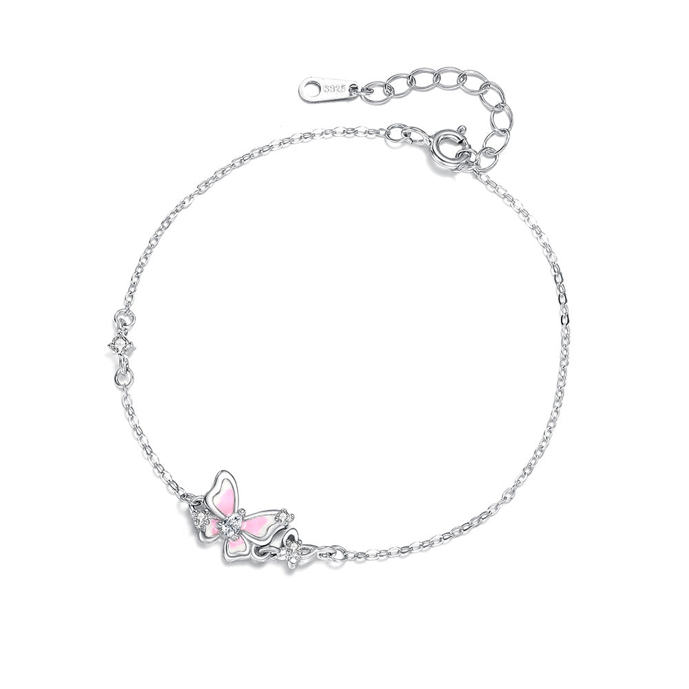 C廠 韓國韓版櫻花粉滴膠蝴蝶S925純銀手鍊 批發 折扣@洽客服 25.12.W3「L1238」