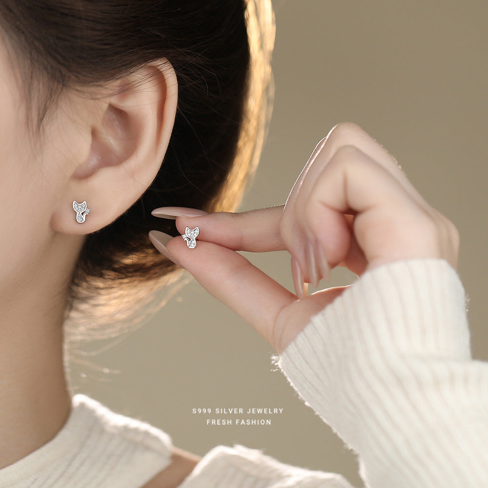 C廠 韓國韓版鑲鑽小貓S999純銀耳環批發 折扣@洽客服 26.04.W1「E6309」