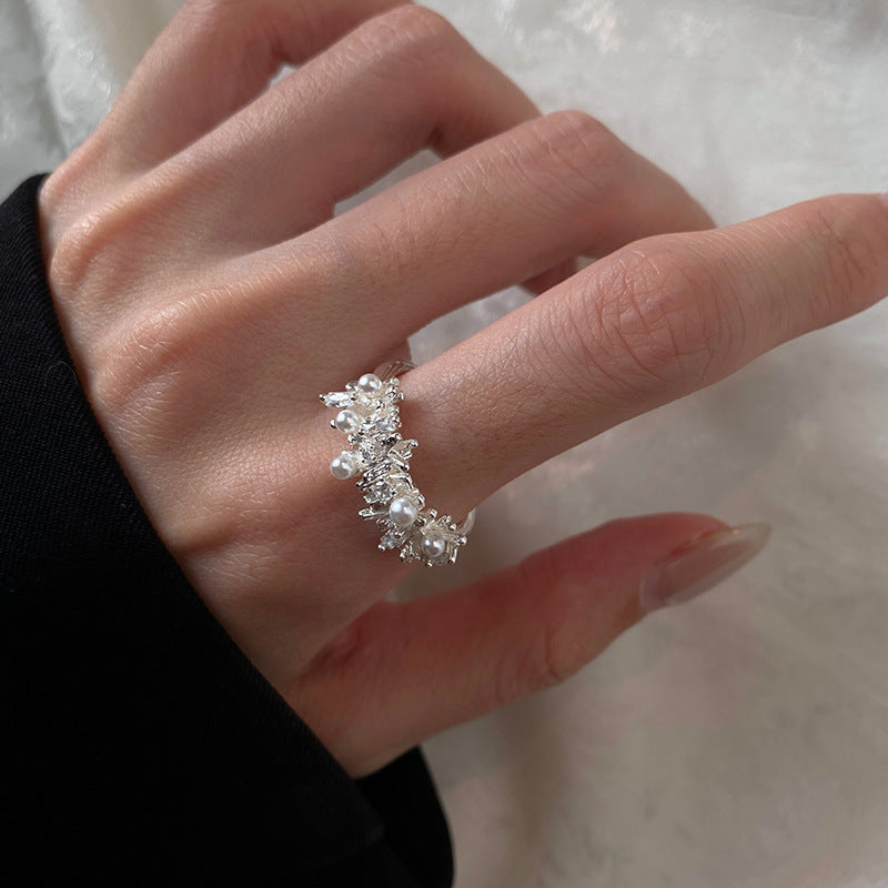 A2廠 韓國韓版重工設計感鋯石珍珠開口戒指 批發 折扣@洽客服 25.12.W1「HR2826」