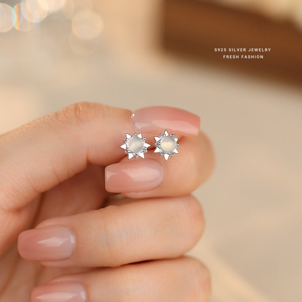 C廠 韓國韓版白瑪瑙太陽花S925純銀耳環 批發 折扣@洽客服 25.11.W1「E5701」