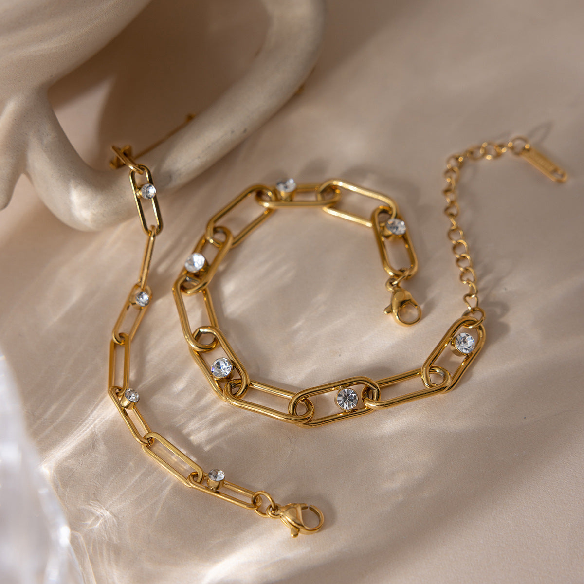 B廠 鈦鋼鍍18K金｜歐美圓形白色鋯石手鍊 批發 折扣@洽客服 26.01.W4「JDB0310026,JDB0310027」