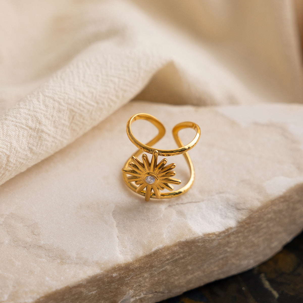 B廠 歐美款鋯石芒星雙層開口鈦鋼鍍18K金戒指批發 折扣@洽客服 26.03.W2「JDR0311122」