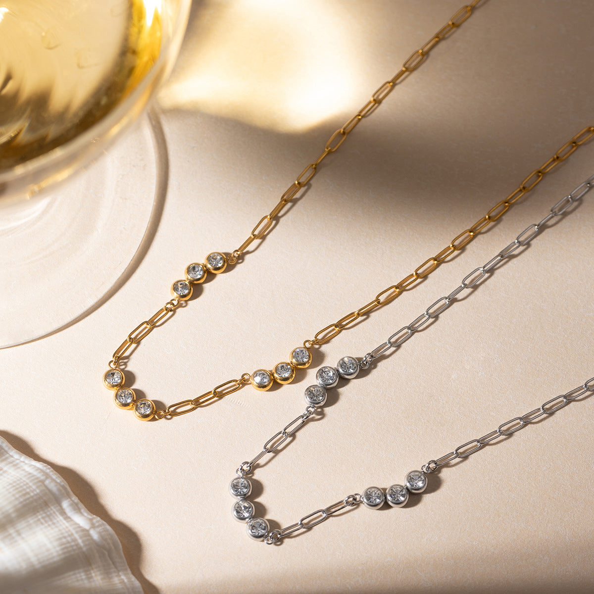 B廠 鈦鋼鍍18K金｜歐美白色鋯石回形針項鍊 批發 折扣@洽客服 26.01.W4「JDN0307038-S   JDN0307038」